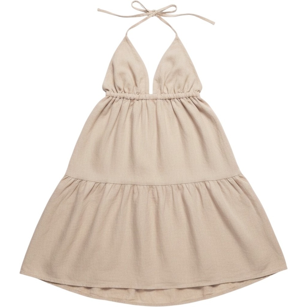 Brandy Melville Tan Linen Blend Halter Mini Dress Made in Italy Beige S‎ Rare
